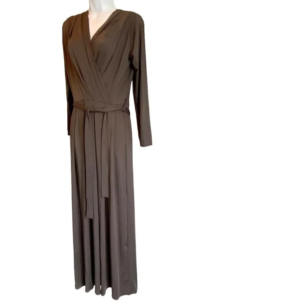 Yiduoduo Maxi Grey Dress Long Sleeves with Belt Size Small